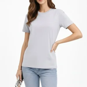 Alternative view of Bisiklet Yaka Tişört  Regular Kalıp Basic Pamuklu  Günlük Kullanım  T-shirt - Gri