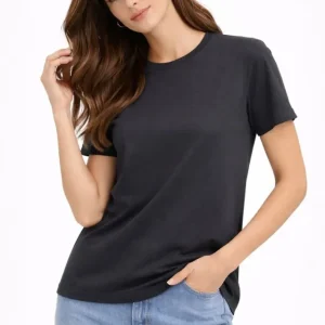 Bisiklet Yaka Tişört Regular Kalıp Basic Pamuklu Günlük Kullanım T-shirt - Füme