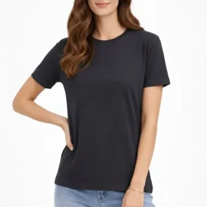 Alternative view of Bisiklet Yaka Tişört Regular Kalıp Basic Pamuklu Günlük Kullanım T-shirt - Füme