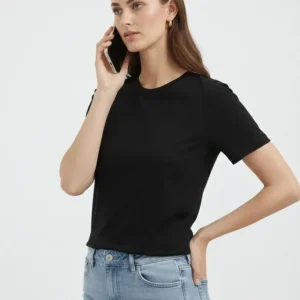 Alternative view of Bisiklet Yaka Tişört Regular Kalıp Basic Pamuklu Günlük Kullanım T-shirt - Siyah