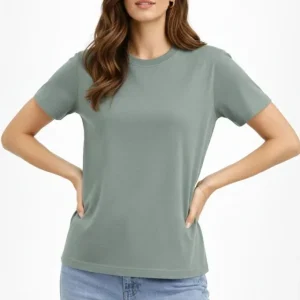 Alternative view of Bisiklet Yaka Tişört Regular Kalıp Basic Pamuklu Günlük Kullanım T-shirt - Mint Yeşili