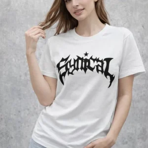Alternative view of Bisiklet Yaka Ön Baskılı Kısa Kollu Tişört Streetwear Günlük Basic Pamuklu T-shirt - Beyaz