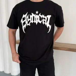 Erkek Bisiklet Yaka Ön Baskılı Kısa Kollu Tişört Streetwear Günlük Basic Pamuklu T-shirt - Siyah