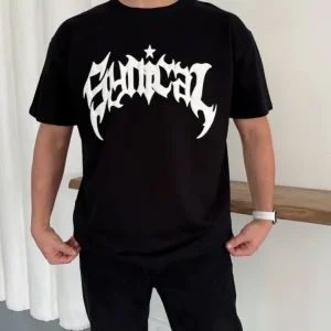 Alternative view of Erkek Bisiklet Yaka Ön Baskılı  Kısa Kollu Tişört Streetwear Günlük Basic Pamuklu T-shirt - Siyah