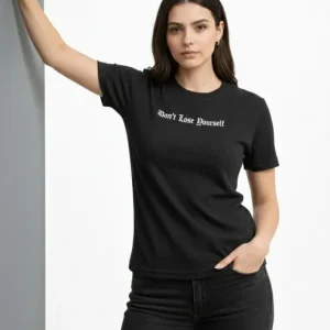 Alternative view of Wafıl Kumaş Tişört Regular Kalıp Bisiklet Yaka Baskılı Günlük Basic T-Shirt - Siyah