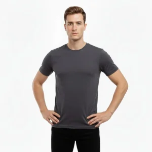 Alternative view of Erkek T-Shirt Bisiklet Yaka Slim Fit Dar Kesim Likralı Tişört Günlük Basic Body - Füme