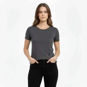 Alternative view of T-Shirt Bisiklet Yaka Slim Fit Likralı Tişört Günlük Basic Body - Füme