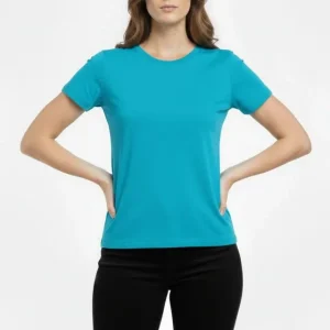 T-Shirt Bisiklet Yaka Slim Fit Likralı Tişört Günlük Basic Body - Turkuvaz