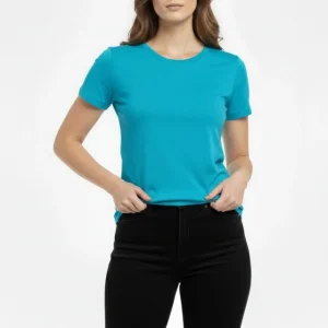 Alternative view of T-Shirt Bisiklet Yaka Slim Fit Likralı Tişört Günlük Basic Body - Turkuvaz