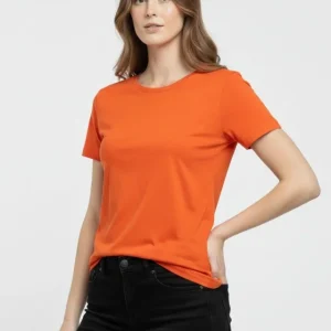 T-Shirt Bisiklet Yaka Slim Fit Likralı Tişört Günlük Basic Body - Turuncu