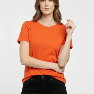 Alternative view of T-Shirt Bisiklet Yaka Slim Fit Likralı Tişört Günlük Basic Body - Turuncu