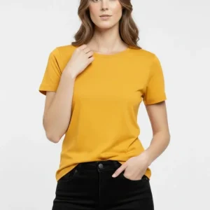 Alternative view of T-Shirt Bisiklet Yaka Slim Fit Likralı Tişört Günlük Basic Body - Sarı
