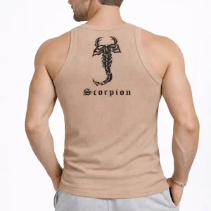 Alternative view of Erkek Spor Fitilli Atlet 2li Set Kahverengi Ve Beyaz Slim Fit Kaşkorse Arka Baskılı Spor Atlet