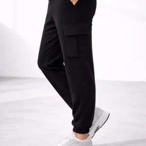 Erkek Jogger Eşofman Altı Regular Fit , Kargo Cepli, Lastikli Paça, Günlük Spor Pantolon - Siyah