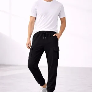 Alternative view of Erkek Jogger Eşofman Altı Regular Fit , Kargo Cepli, Lastikli Paça, Günlük Spor Pantolon - Siyah