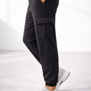 Erkek Jogger Eşofman Altı Regular Fit , Kargo Cepli, Lastikli Paça, Günlük Spor Pantolon - Füme
