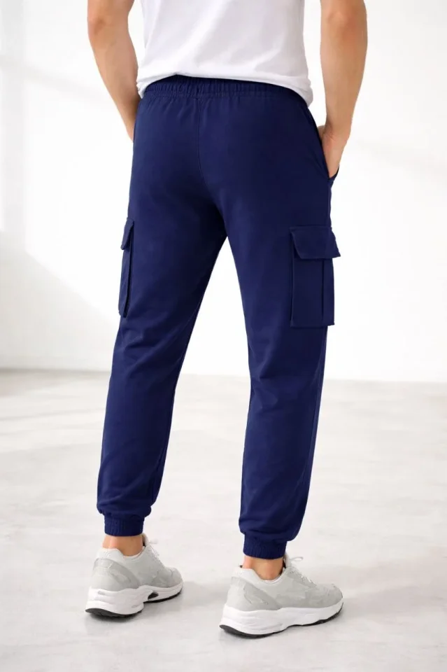 Erkek Jogger Eşofman Altı Regular Fit , Kargo Cepli, Lastikli Paça, Günlük Spor Pantolon - Lacivert - Görsel 3