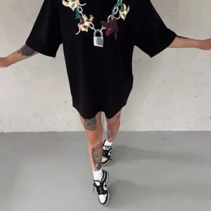 Alternative view of Baskılı T-Shirt Kısa Kol Bisiklet Yaka Regular Rahat Kalıp Günlük Tişört - Siyah