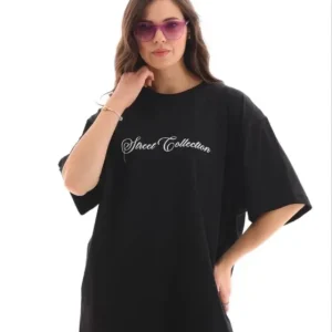 Baskılı T-Shirt Kısa Kol Bisiklet Yaka Regular Rahat Kalıp Günlük Tişört - Siyah