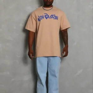 Erkek Baskılı T-Shirt Kısa Kol Bisiklet Yaka Regular Fit Rahat Kalıp Günlük Tişört - Bej