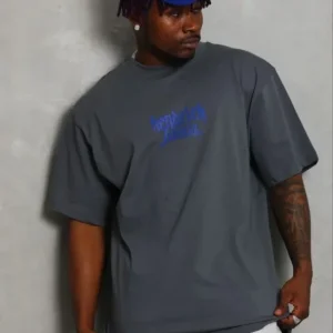Erkek Baskılı T-Shirt Kısa Kol Bisiklet Yaka Regular Fit Rahat Kalıp Günlük Tişört - Füme