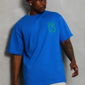 Erkek Baskılı T-Shirt Kısa Kol Bisiklet Yaka Regular Fit Rahat Kalıp Günlük Tişört - Saks Mavisi