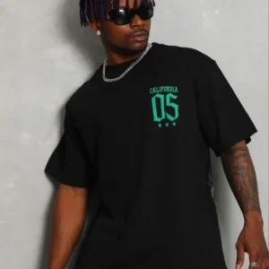 Erkek Baskılı T-Shirt Kısa Kol Bisiklet Yaka Regular Fit Rahat Kalıp Günlük Tişört - Siyah
