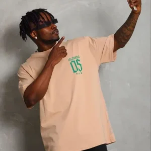 Erkek Baskılı T-Shirt Kısa Kol Bisiklet Yaka Regular Fit Rahat Kalıp Günlük Tişört - Bej