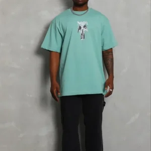 Alternative view of Erkek Baskılı T-Shirt Kısa Kol Bisiklet Yaka Regular Fit Rahat Kalıp Günlük Tişört - Mint Yeşili