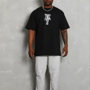 Erkek Baskılı T-Shirt Kısa Kol Bisiklet Yaka Regular Fit Rahat Kalıp Günlük Tişört - Siyah