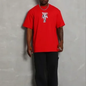 Alternative view of Erkek Baskılı T-Shirt Kısa Kol Bisiklet Yaka Regular Fit Rahat Kalıp Günlük Tişört - Kırmızı