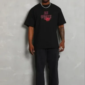 Erkek Baskılı T-Shirt Kısa Kol Bisiklet Yaka Regular Fit Rahat Kalıp Günlük Tişört - Siyah