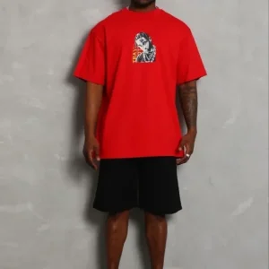 Erkek Baskılı T-Shirt Kısa Kol Bisiklet Yaka Regular Fit Rahat Kalıp Günlük Tişört - Kırmızı