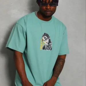 Alternative view of Erkek Baskılı T-Shirt Kısa Kol Bisiklet Yaka Regular Fit Rahat Kalıp Günlük Tişört - Mint Yeşili