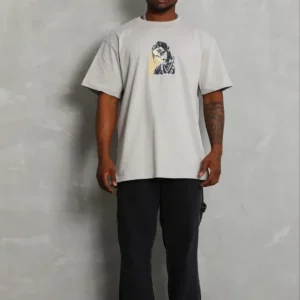 Alternative view of Erkek Baskılı T-Shirt Kısa Kol Bisiklet Yaka Regular Fit Rahat Kalıp Günlük Tişört - Gri