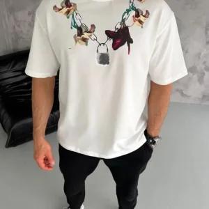 Alternative view of Erkek Baskılı T-Shirt Kısa Kol Bisiklet Yaka Regular Fit Rahat Kalıp Günlük Tişört - Beyaz