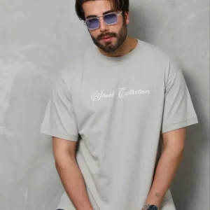 Erkek Baskılı T-Shirt Kısa Kol Bisiklet Yaka Regular Fit Rahat Kalıp Günlük Tişört - Gri