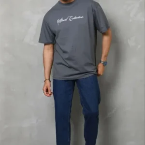 Alternative view of Erkek Baskılı T-Shirt Kısa Kol Bisiklet Yaka Regular Fit Rahat Kalıp Günlük Tişört - Füme