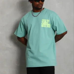 Erkek Baskılı T-Shirt Kısa Kol Bisiklet Yaka Regular Fit Rahat Kalıp Günlük Tişört - Mint Yeşili