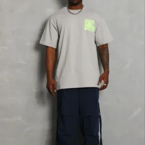Alternative view of Erkek Baskılı T-Shirt Kısa Kol Bisiklet Yaka Regular Fit Rahat Kalıp Günlük Tişört - Gri