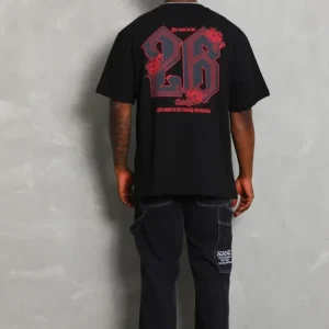 Alternative view of Erkek Baskılı Tişort Kısa Kol Bisiklet Yaka Ovarsize T-Shirt - Siyah