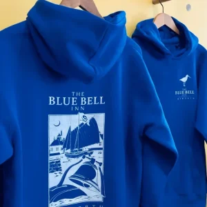 Erkek Kapüşonlu Double Oversize Üç İplik Pamuklu Deniz Yelken Baskılı Kanguru - Saks Mavisi