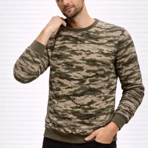 Erkek Kamuflaj Desenli 2 İplik 4 Mevsim Uzun Kollu Bisiklet Yaka Sweatshirt - Kamuflaj