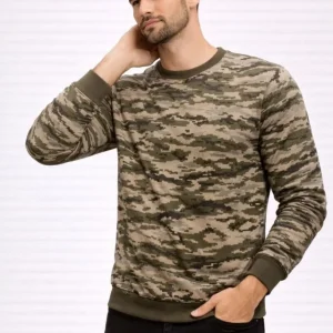Alternative view of Erkek Kamuflaj Desenli 2 İplik 4 Mevsim Uzun Kollu Bisiklet Yaka Sweatshirt - Kamuflaj