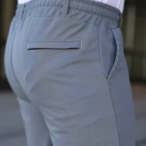 Alternative view of Erkek Diagonel Kumaş Duble Paça Cepli Bağcıklı Bel Lastikli ŞORT - Gri