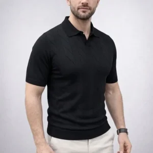 Alternative view of Erkek Yazlık Triko Dokuma Tişört Kısa Kol Polo Yaka T-Shirt - Siyah