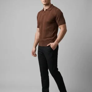 Alternative view of Erkek Yazlık Triko Dokuma Tişört Kısa Kol Polo Yaka T-Shirt - Kahverengi