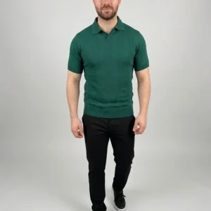 Alternative view of Erkek Yazlık Triko Dokuma Tişört Kısa Kol Polo Yaka T-Shirt - Koyu Yeşil