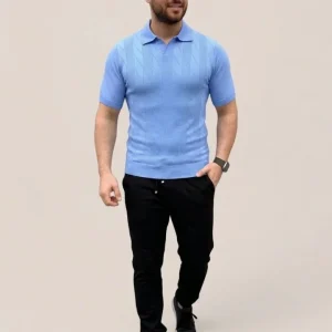 Alternative view of Erkek Yazlık Triko Dokuma Tişört Kısa Kol Polo Yaka T-Shirt - Bebek Mavisi