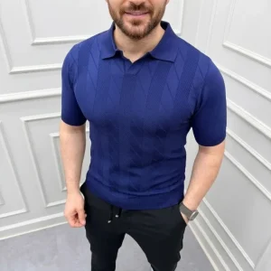 Alternative view of Erkek Yazlık Triko Dokuma Tişört Kısa Kol Polo Yaka T-Shirt - Lacivert